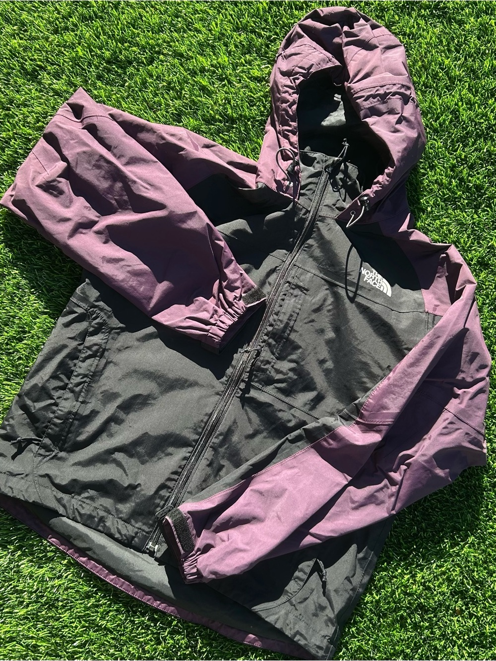 The North Face Black and Plum Hooded Kids Rain Jacket